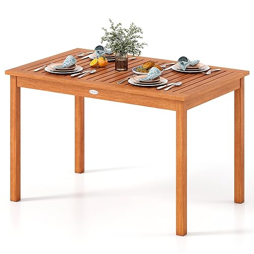 Tangkula Outdoor Dining Table for 4-6 People, 48 Inches Wood