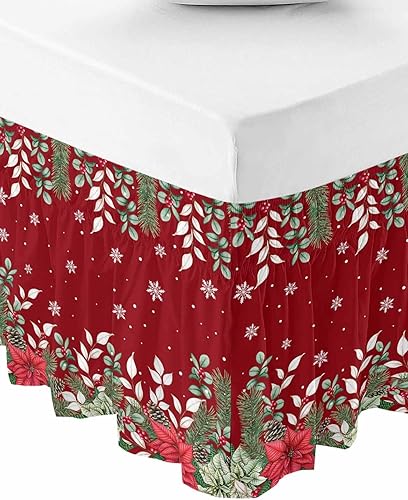 Miniatura 9 de Falda de cama a cuadros rojos y negros, tamaño Cal King, con caída de 18 pulgadas, ajustable y elástica, plisada, con volantes antipolvo de lujo