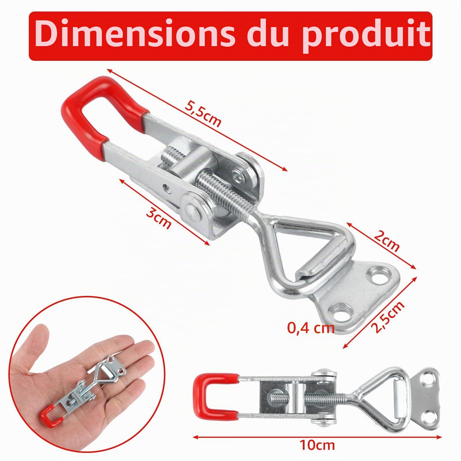 WOPPLXY 20 Pièces Bascule Pince de Force de Préhension 150kg/330lbs, Bascule Pince Réglable de GH-4001, Loquet à Bascule en Acier au Carbone pour Caisses, Tiroir, Armoire, Porte Fenêtre