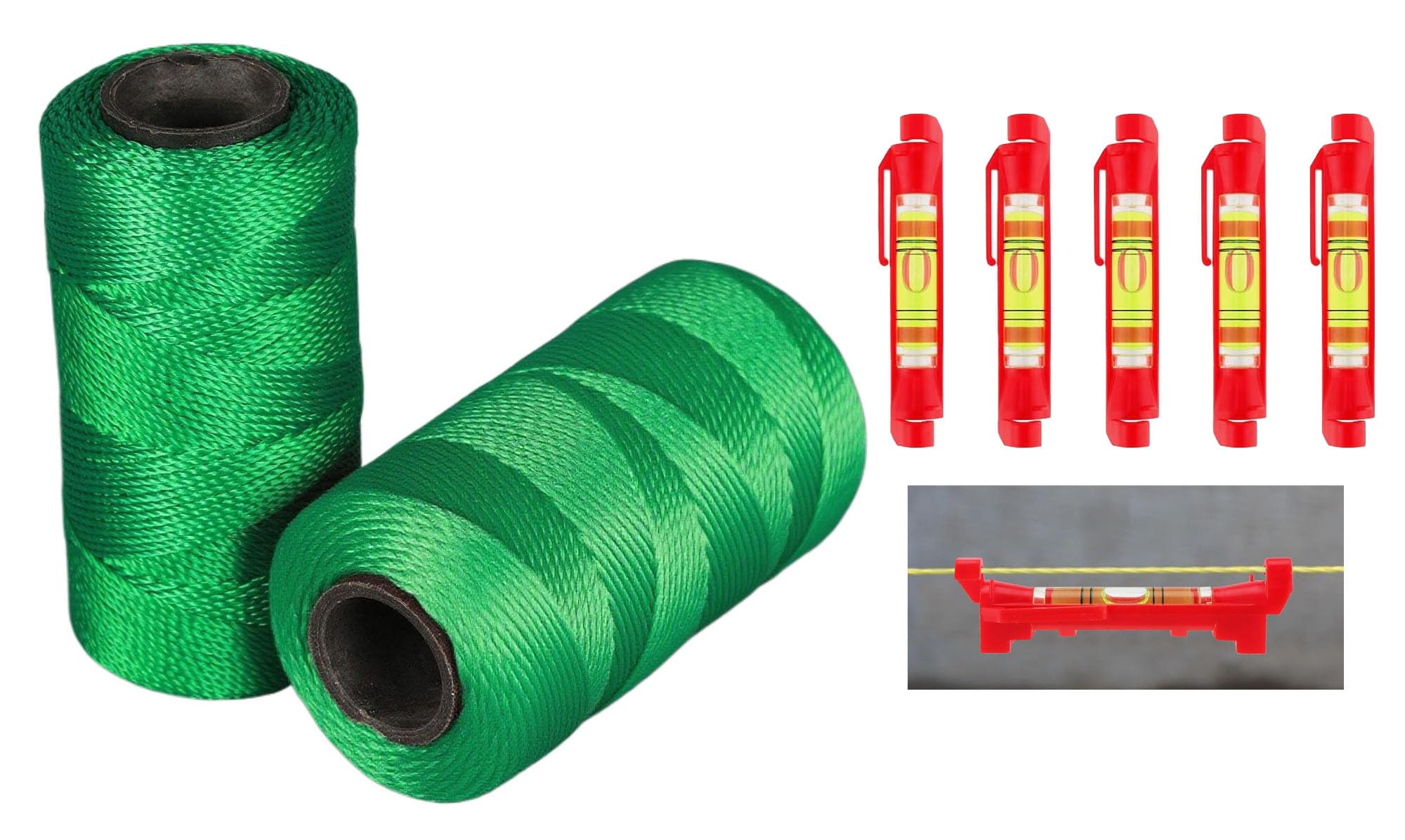 LSGZJZY Professional Nylon String Line Kit, 1000 Feet with 5 Line Level Tools, High Strength #18 Cord for Construction, Gardening, Masonry, Fishing, Green — image 1