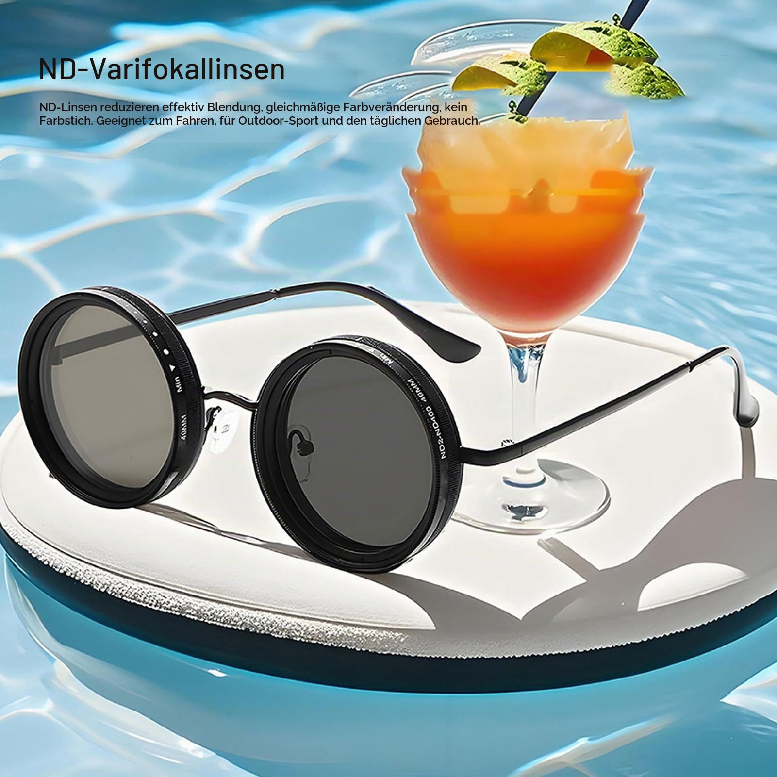 ND2-400 Filterlinse Sonnenbrille Verstellbares Licht Reduziert, Komfort und Stil für Männer und Frauen, Prämienqualität mit Ergonomischem Design, Runde Form Sonnenbrille Zum Angeln, Fahren,