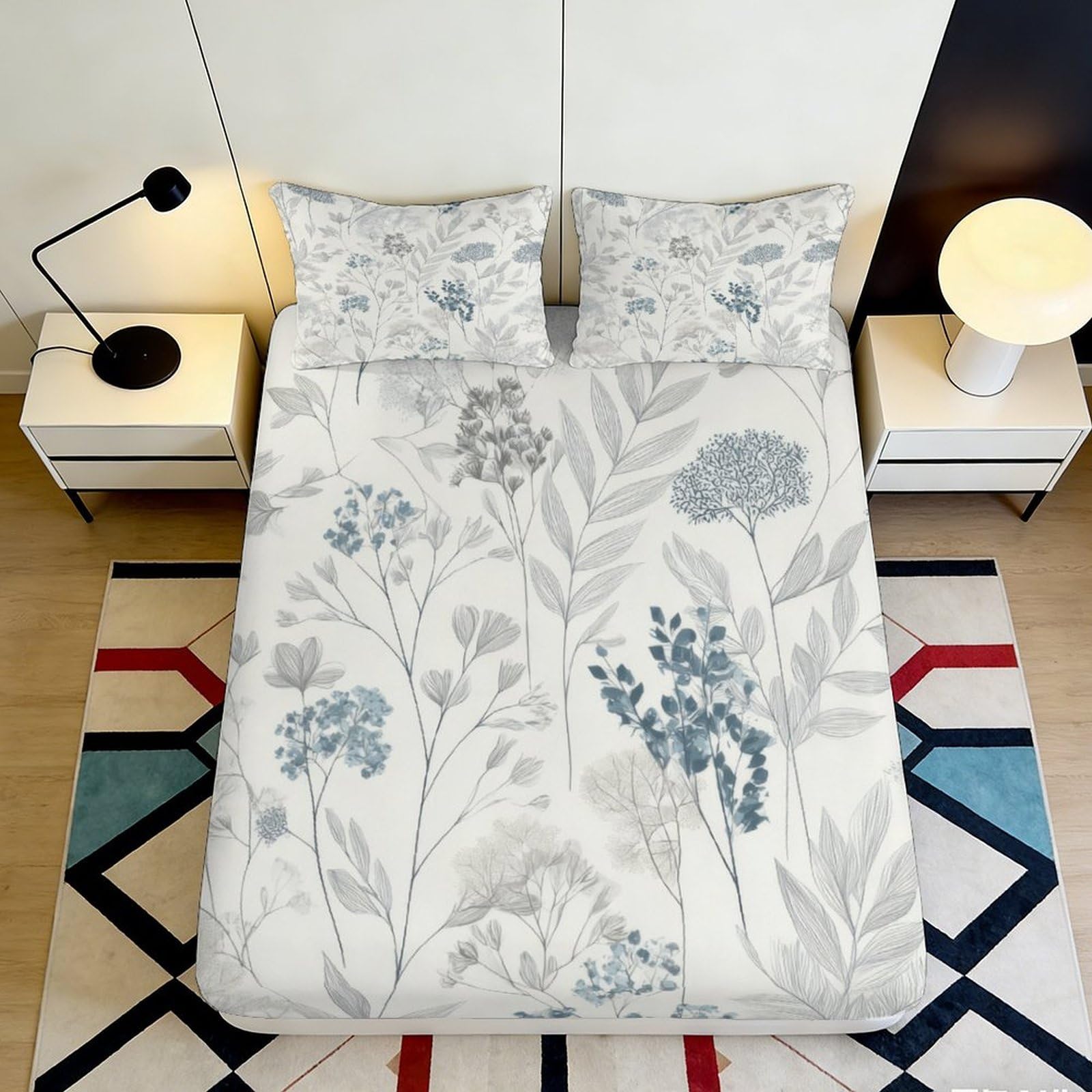 3D Printed Botanical Garden Fitted Sheet Microfiber Floral Meadow Mattress Cover for Bedroom Guest Room Decor 90x200x25cm
