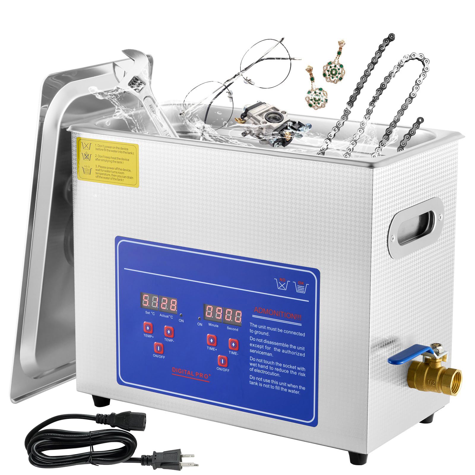Limpiador ultrasónico 6L con calefacción y regulación del tiempo limpiador sónico profesional de acero inoxidable 180W 220V para joyas, laboratorios, equipos dentales e industriales
