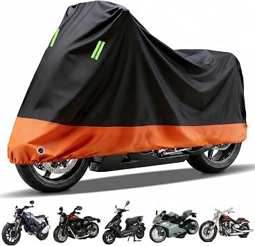 100"*35"*49" Heavy Duty Waterproof Motorcycle Cover - Lock Holes, Reflective Strips &Storage Bag, Four-Season Outdoor Protection for Cruiser, Touring, Sportbike, Dirt Bike, Scooter