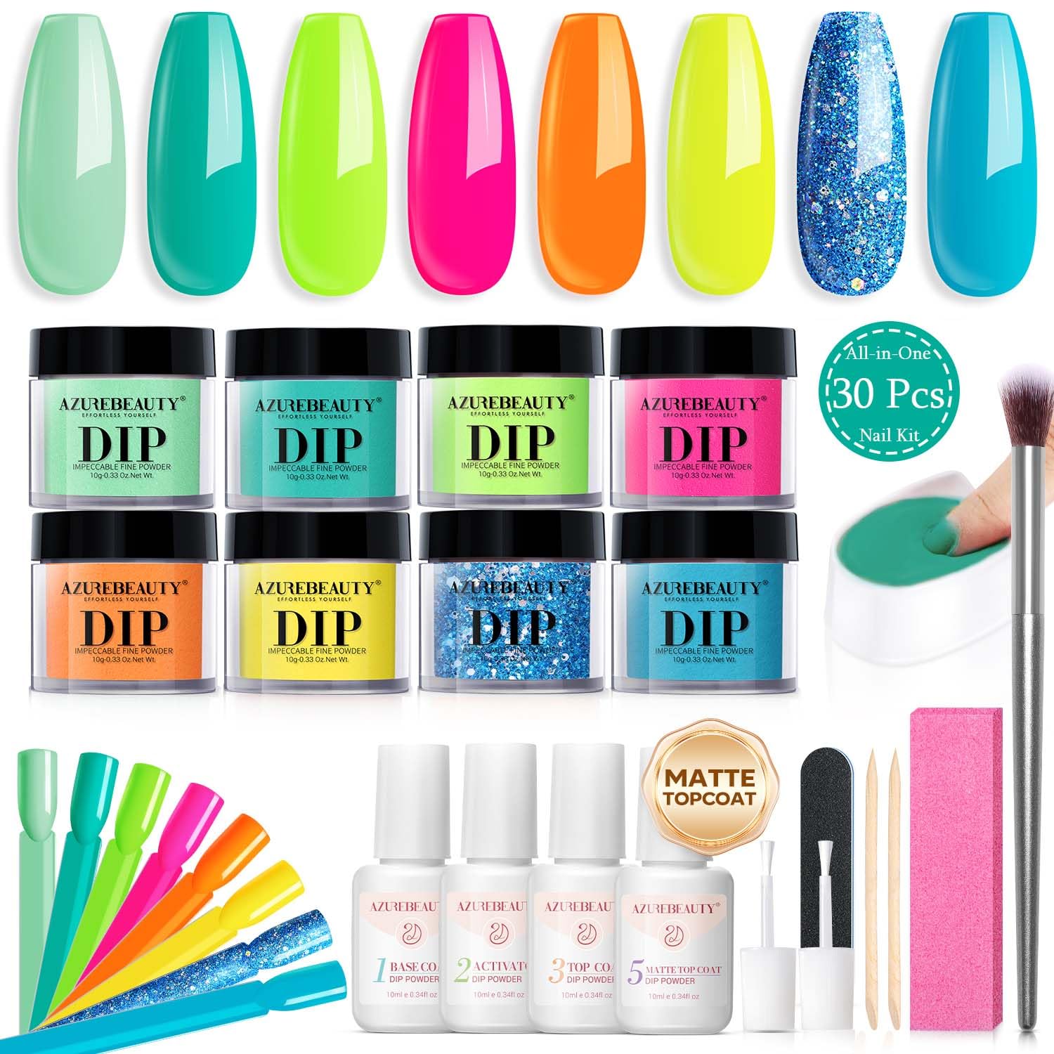 AZUREBEAUTY Dip Nails Powder Starter Kit, Hot Pink Neon