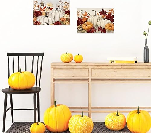 Miniatura 5 de DOARTDO Lienzo decorativo de otoño para pared, diseño de hojas de otoño, diseño rústico de Halloween, decoración de pared enmarcada (16.00 x 24.00