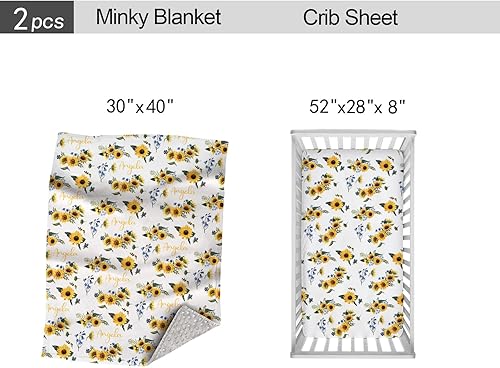 Miniatura 4 de Juego de ropa de cama personalizado para cuna para bebés, niñas y niños, juego de ropa de cama de cuna de girasol personalizado con nombre, ropa de