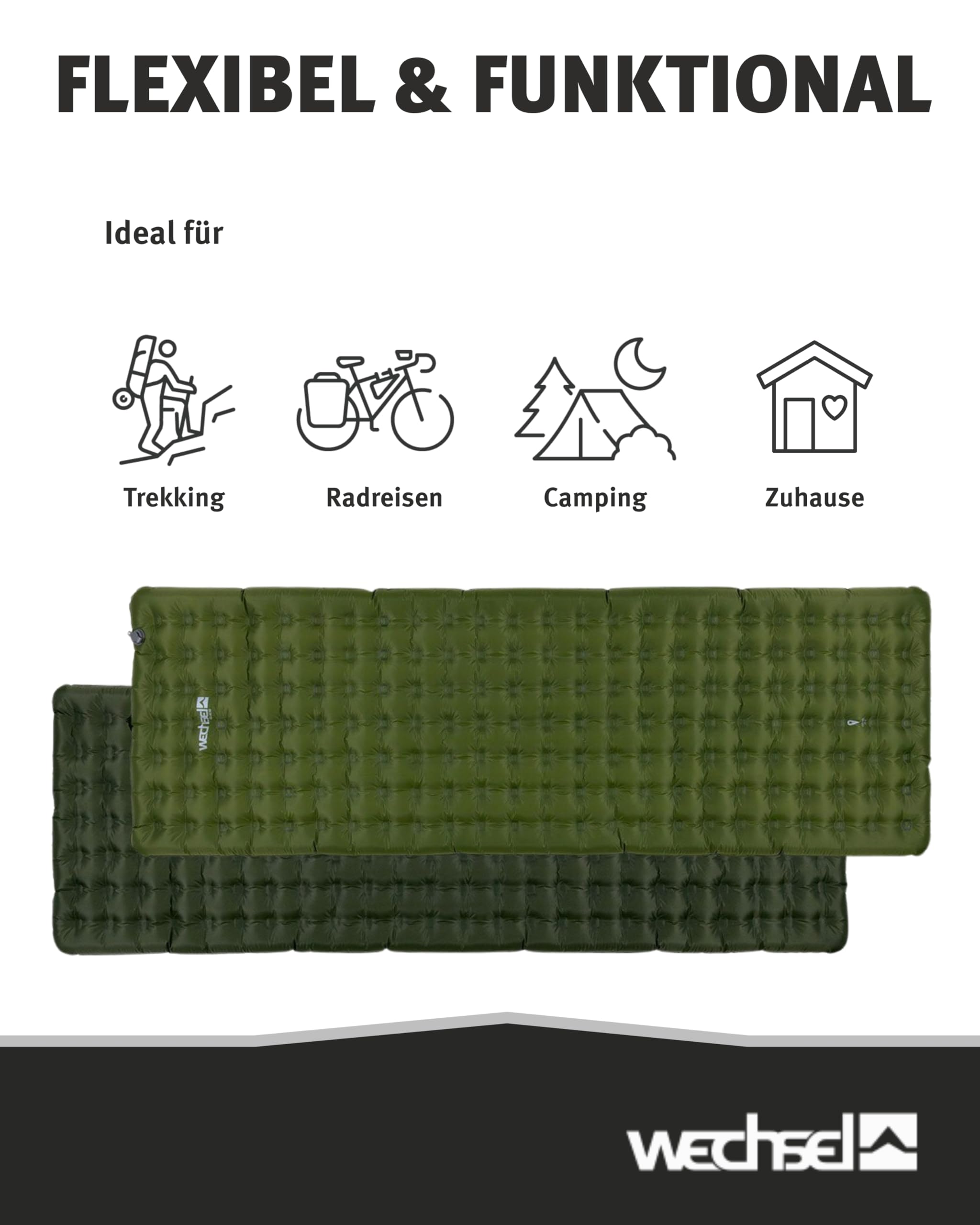 Wechsel Trekking Isomatte Glacio I 186 x 64 x 8 cm I Thermomatte mit hoher Isolationsfähigkeit I wärmeisolierende Campingmatte I Luftmatratze für Camping, Radreisen, Bushcraft & Trekking