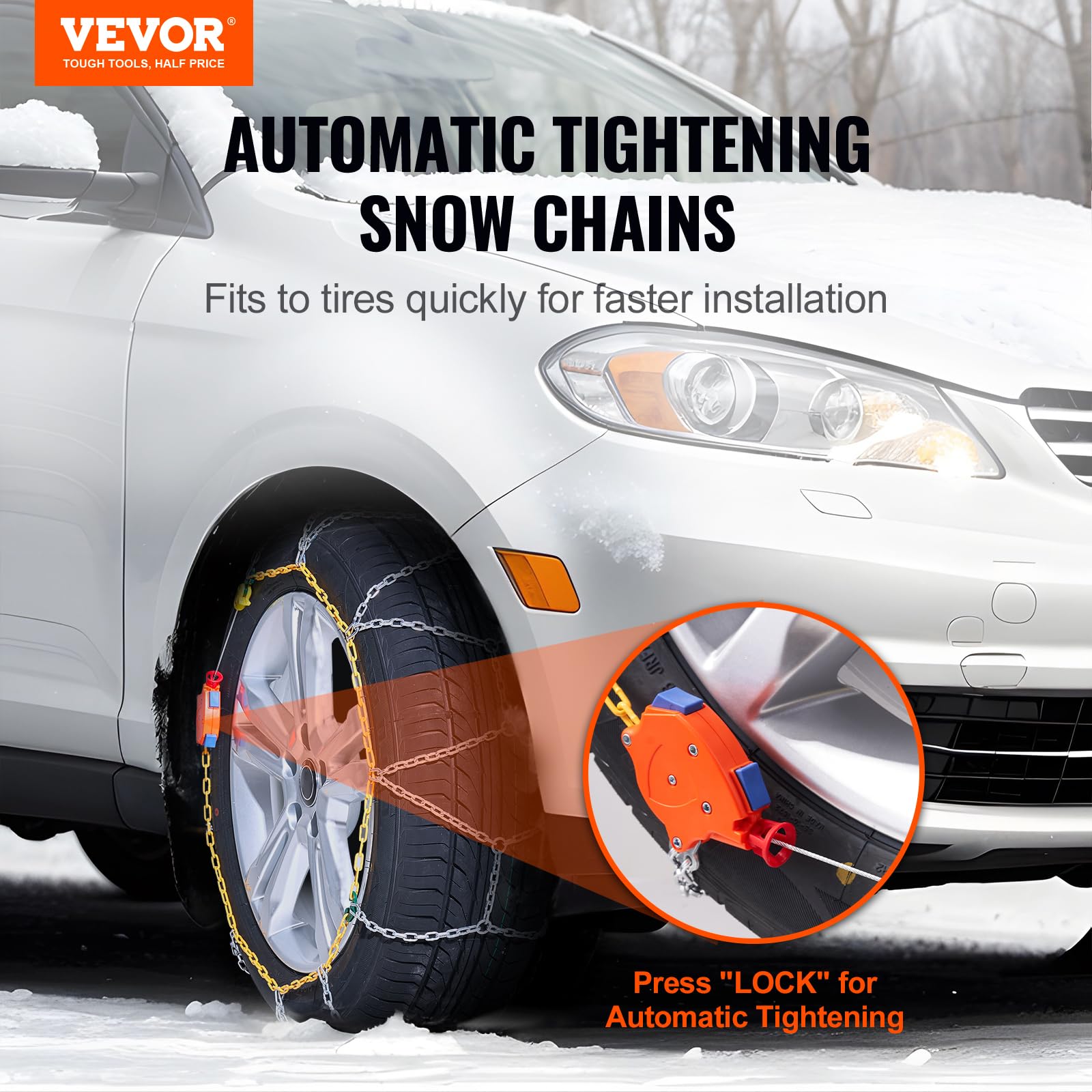VEVOR Catene da Neve 610/685mm per Pneumatici in Lega di Acciaio al Manganese - 2 Pezzi di Trazione di Emergenza per Auto, SUV, Camion - Argento