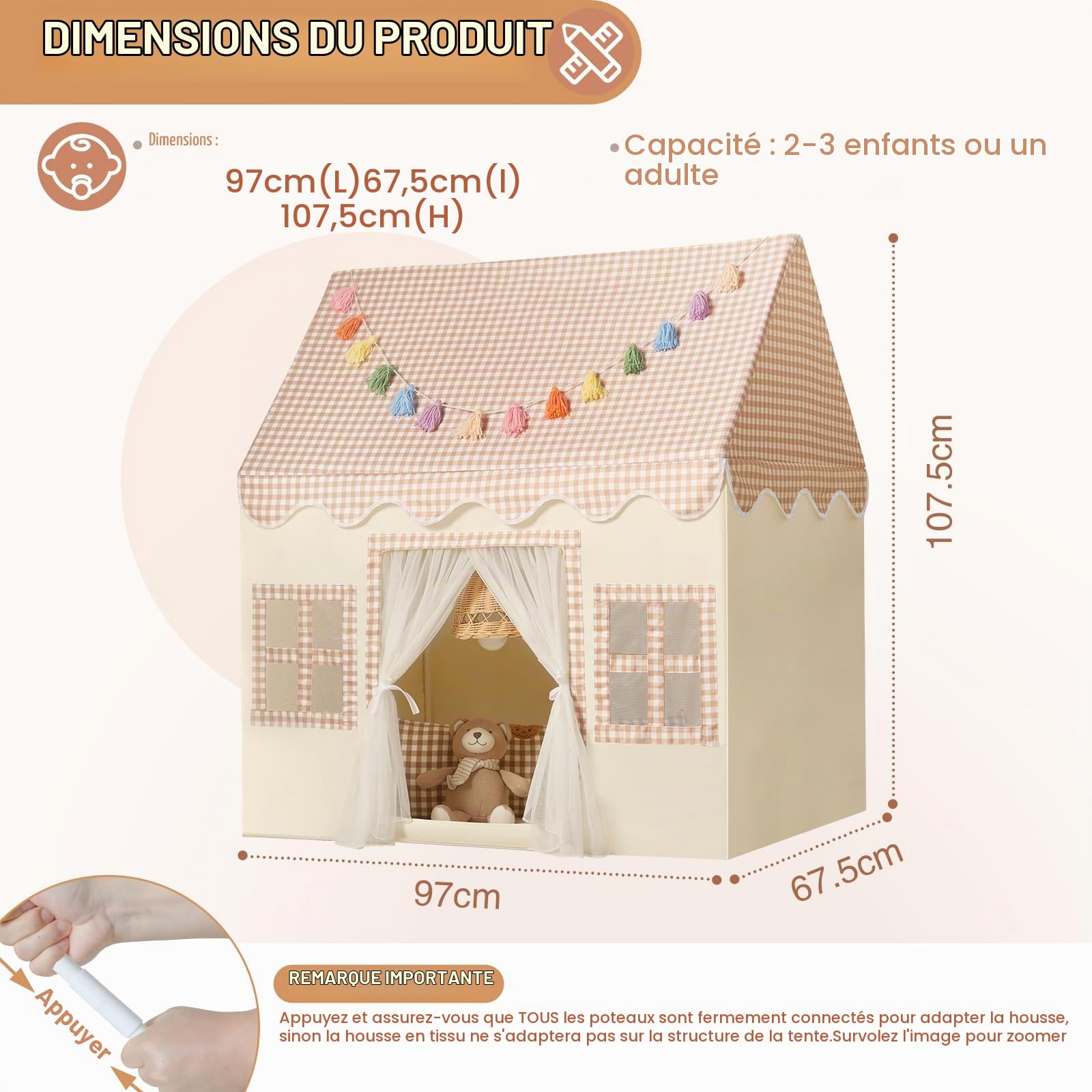 Wilwolfer Cabane d'intérieur de Jeu pour Enfants avec Tapis, Certifié EN71