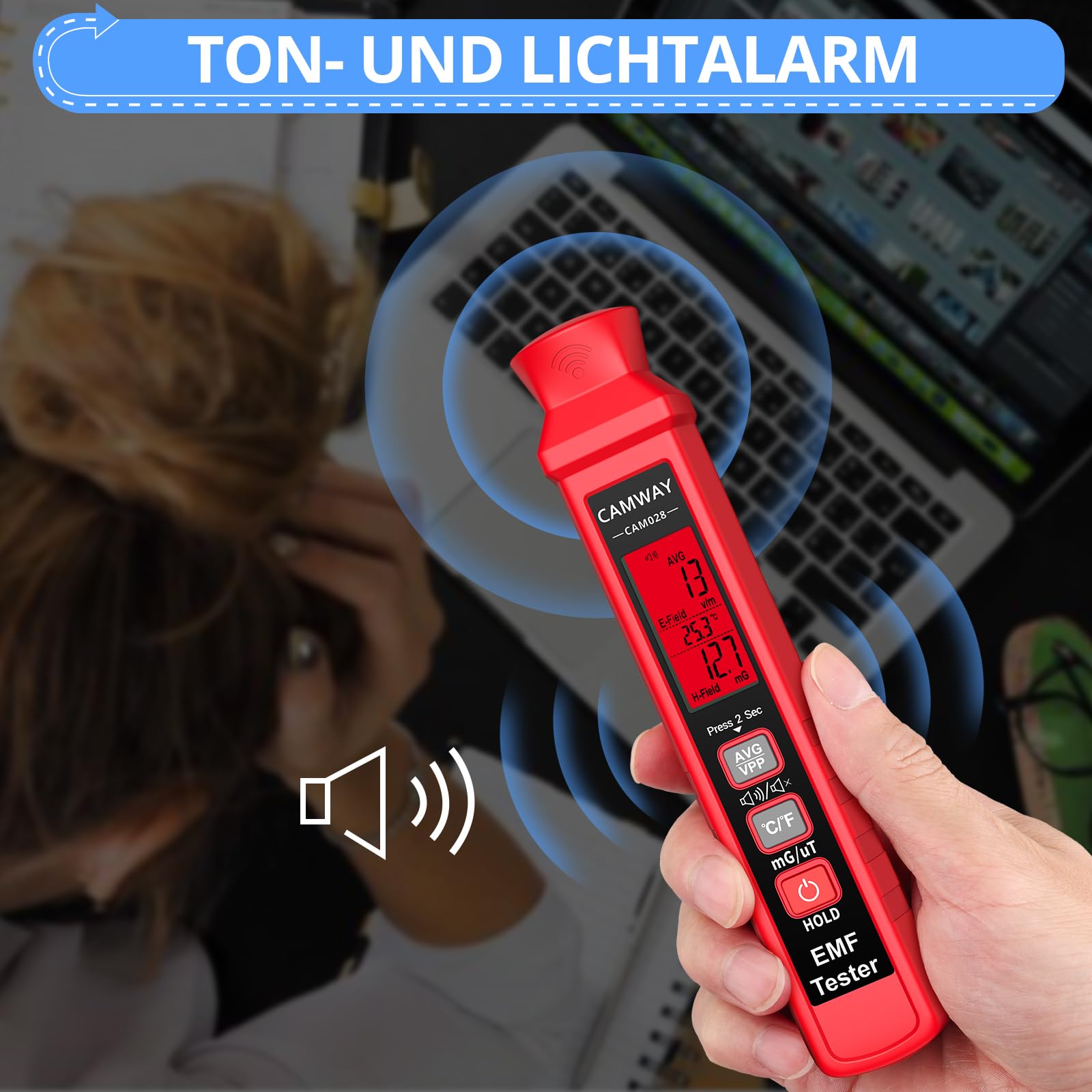 CAMWAY EMF-Messgerät, digitales EMF-Tester LCD Strahlungsdetektor für Elektrisches & Magnetisches Feld, Handheld EMF-Meter mit Dual Alarm