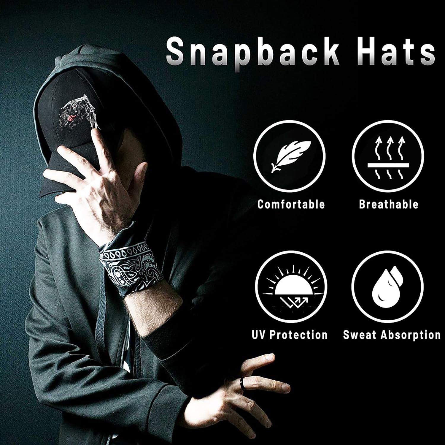 Horror Grim Reaper Scythe Hats Flat Bill Snap Back Hats for Men Flat Brim Black Baseball Cap Devil Skull Finger Snapback - Image 3