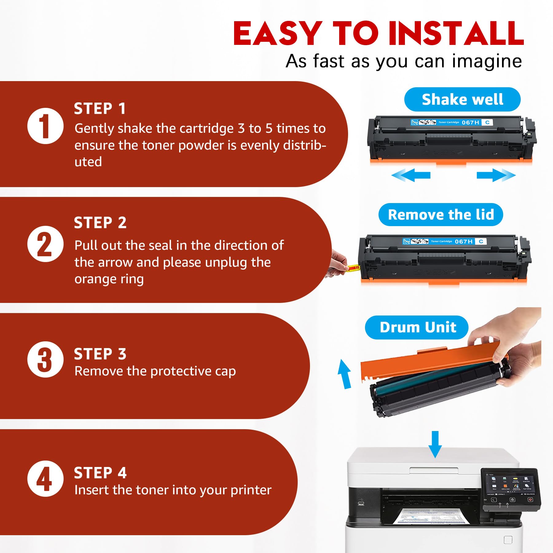 Canon 067Ｈ Toner Kingdom Compatible Canon 067H 067 Toner Cartridge Set 4 Pack