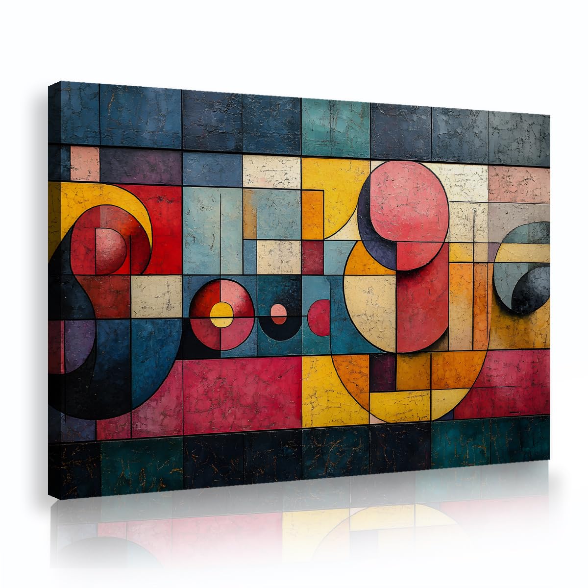 TOANGWALL Colorful Geometric Canvas Wall Art Modern Abstract Blocks Painting Cubism Shapes Framed Mural Retro Poster Art Print For Living Room Bedroom Office Decor 60x90cm