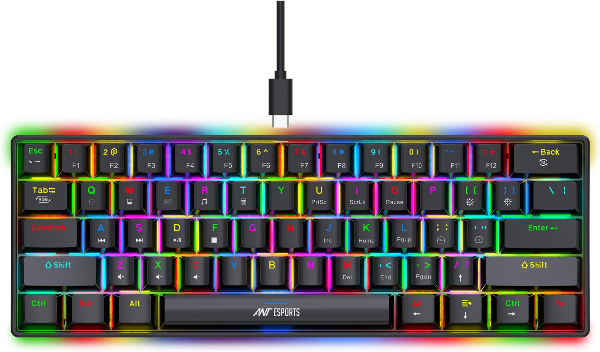 Ant Esports MK1300 V2 Portable 60 Percent Mechanical Keyboard, Compact 61 Keys Mini Gaming Keyboard for PC/Mac Gamer Switchable Colorful RGB Backlit Software, Swappable Switch - Red Switch – Black