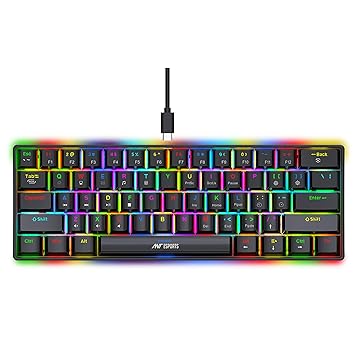 Ant Esports MK1300 V2 60% Wired Mechanical Gaming Keyboard, 61 Keys Compact Mini Software Controlled, RGB Backlit,Hot-Swappable Red Switches, Detachable USB-C, Anti-Ghosting, PC/Mac Compatible – Black