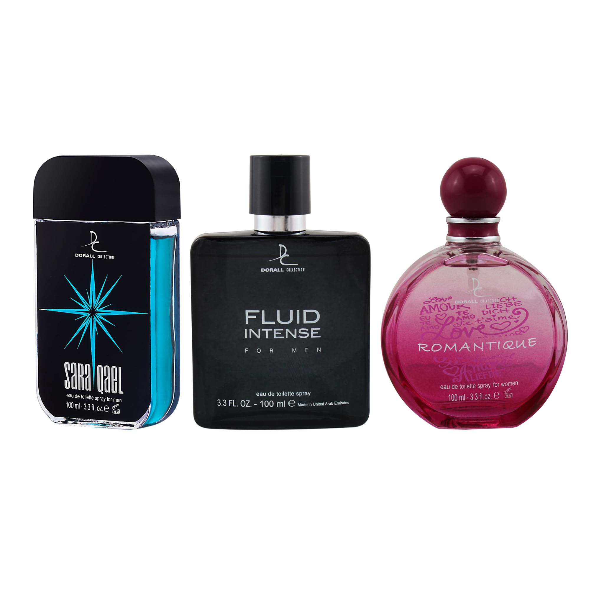 Dorall Collection Saraqael + Fluid Intense + Romantique EDT Set 100ml (Pack of 3)-image-0
