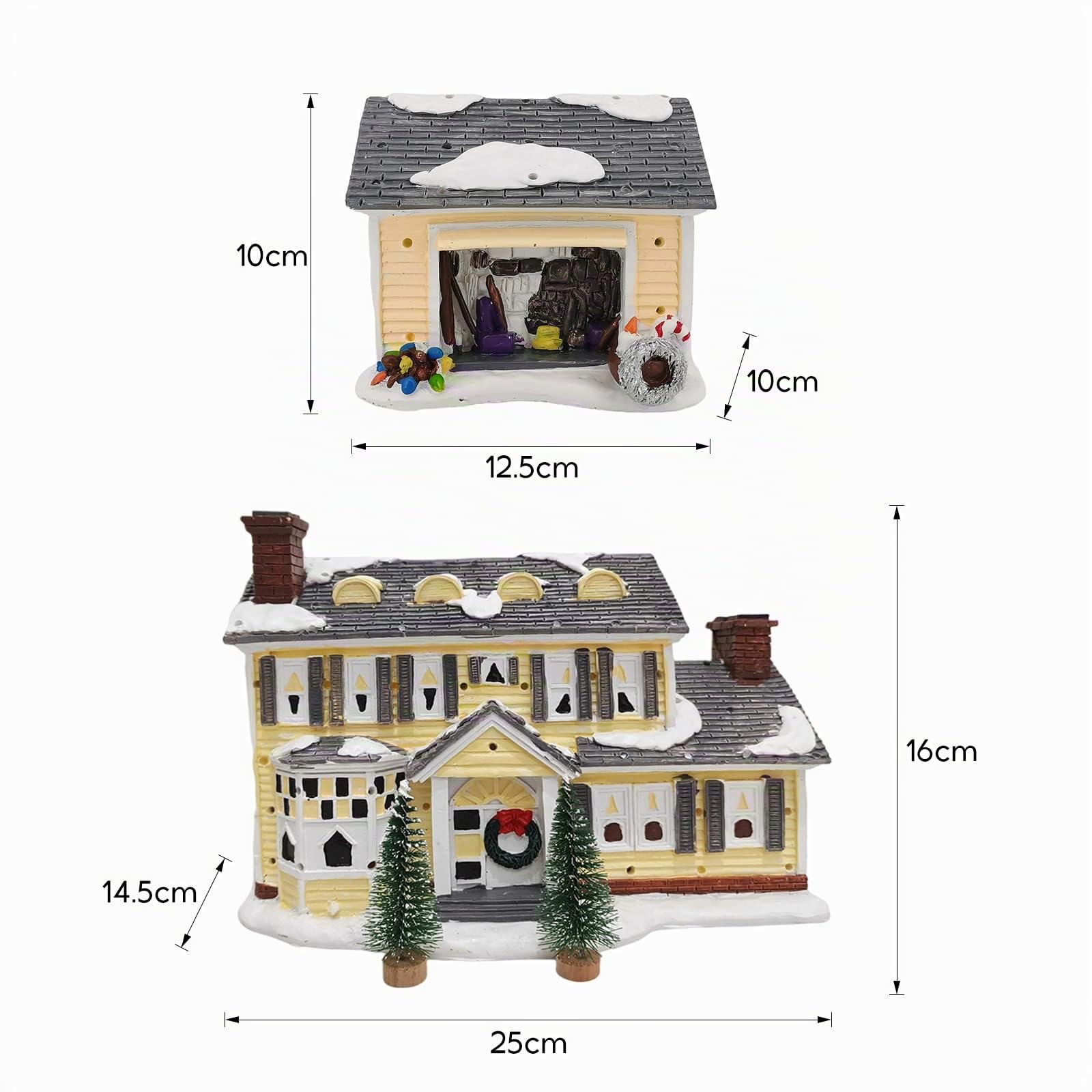 Fenteer Weihnachten Schneedorf LED Ornamente Statue Kunst Landschaft Dekoration Geschenke Miniaturhaus 12,5x10x10cm