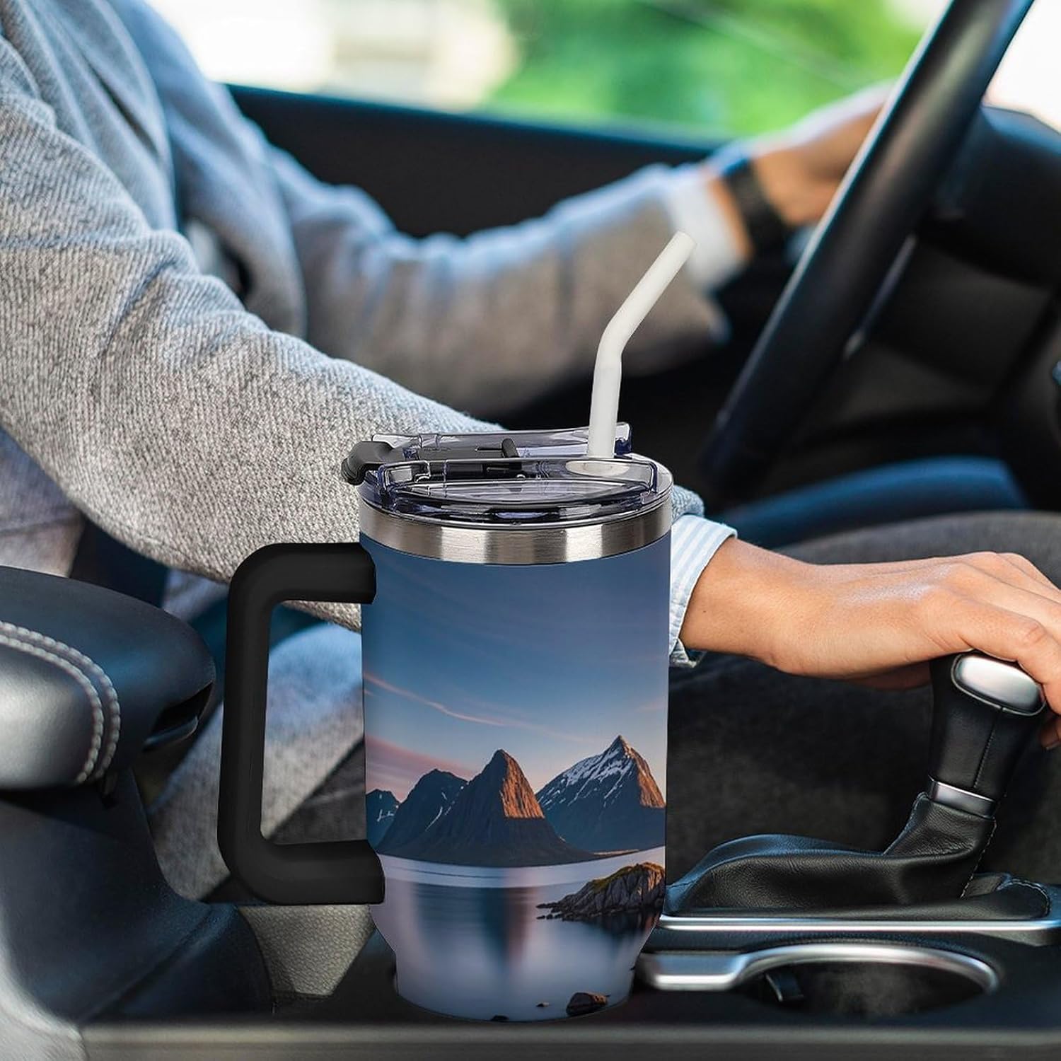 40 Oz Tumbler with Straw And Lid Norway Islands Insulated Travel Coffee Mug Stainless Steel Water Bottle Vacuum Insulated Tumblers for Sport Work Car Travel Weekends