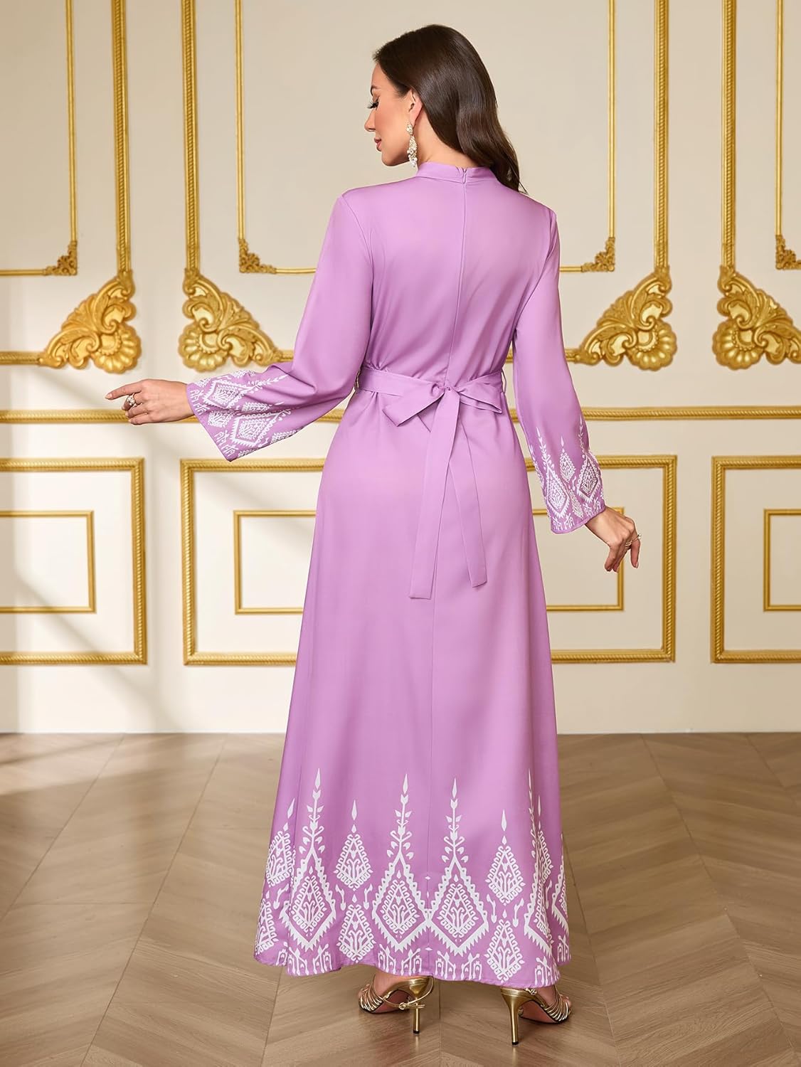 Muslim Moroccan Kaftan Abaya for Women Full Length Dubai Robe Ramadan Prayer Dress Islamic Traditional Wear