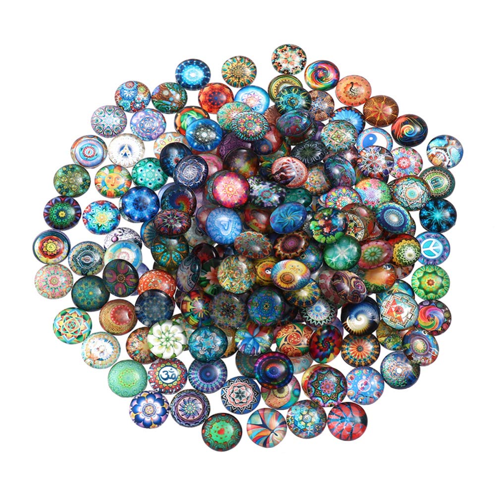 HEALLILY 100pcs Flat Back Glass Cabochons Half Round Mosaic Cabochon for Jewelry Making DIY Crafts 10mm