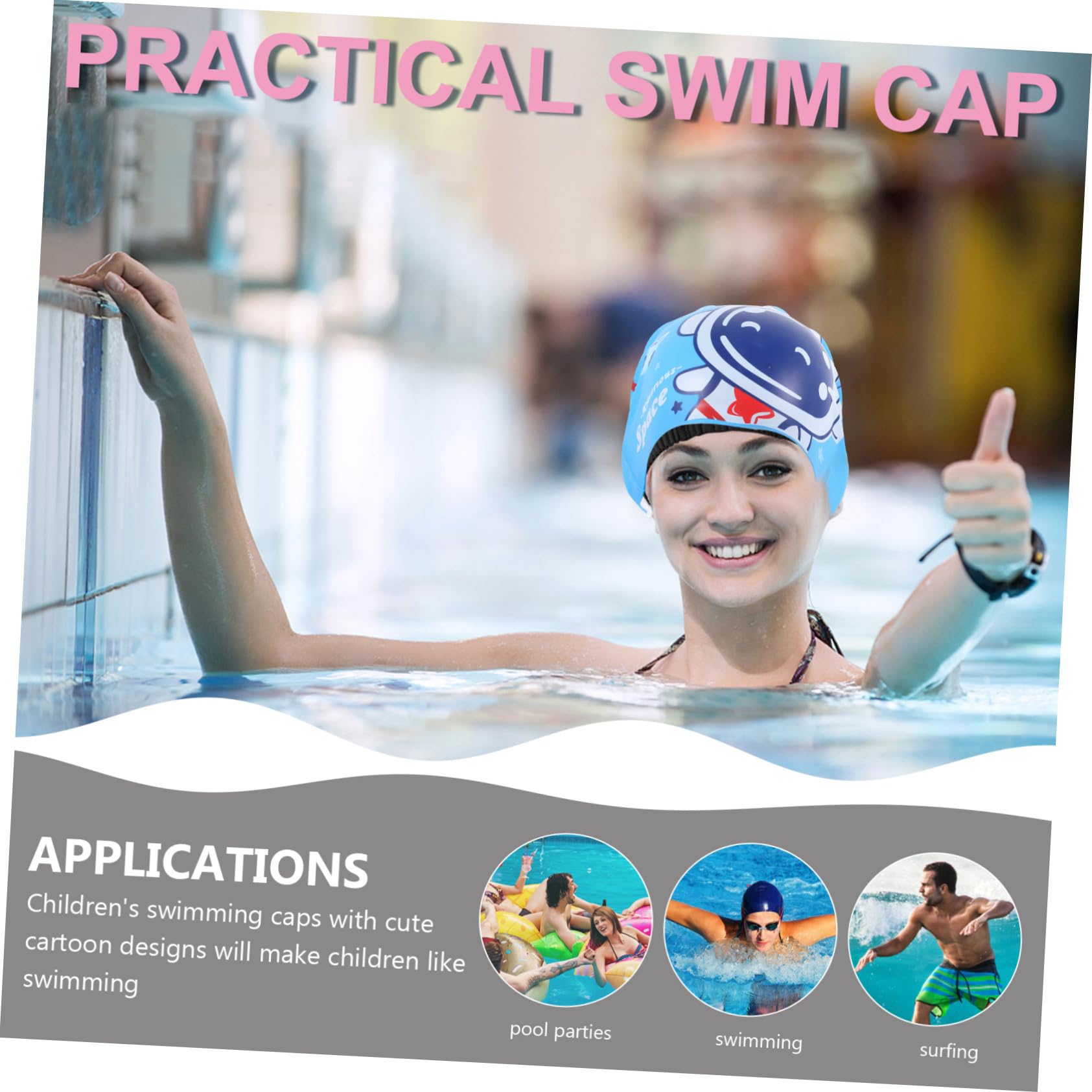 3pièces Bonnet De Bain Silicone pour Garçon Fille Casquette De Natation Cartoon pour Et Étanche Et Souple pour Leçons De Natation Bain
