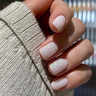 Ceboic 24pcs/set French Short False Nail Print Nails Ballerina Full Square Artificial Nails Natural Nail Print on Nails for Women Girls (Shiny White)