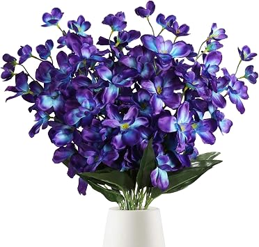 10 PCS Orchid Artificial Flowers Fake Orchid Silk Flowers 27 inches Purple Blue Faux Flowers Artificial Orchids for Wedding Dinning Home DecorationPurple Blue