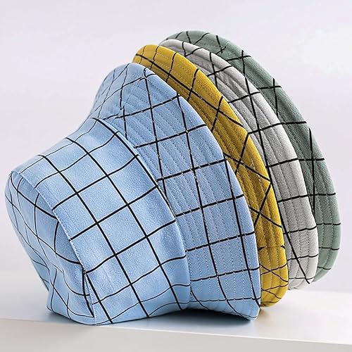 Miniatura 7 de Reversible Plaid Bucket Sombreros para Hombres Mujeres al aire libre Primavera Verano Pesca Pescador Sol Cap Plegable