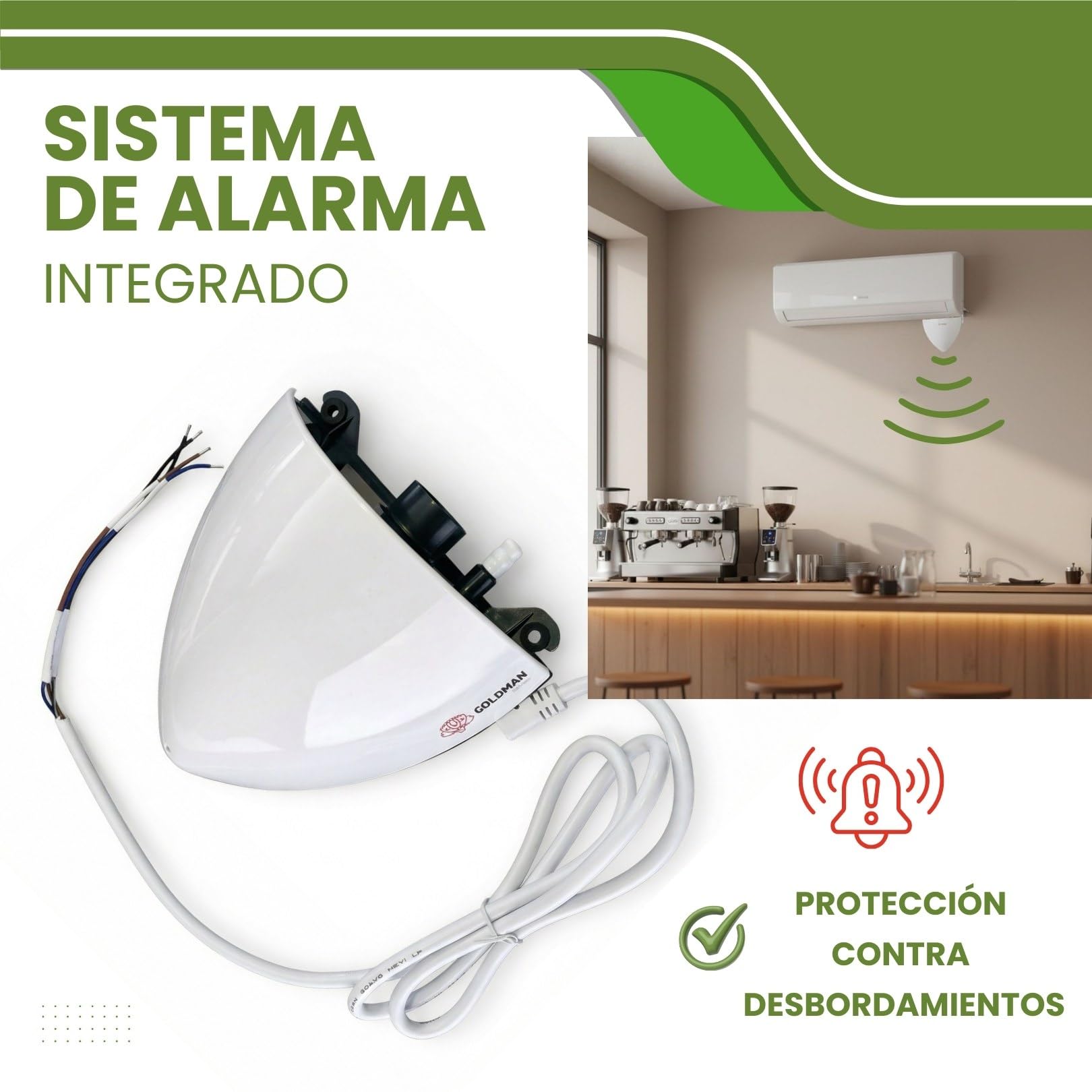 GOLDMAN SERVICE | Bomba de Condensados Aire Acondicionado Mural 20m Elevación | Bomba Desagüe Split Ultra Silenciosa 17dB | Sistema Alarma Integrado | 5W Bajo Consumo - 4