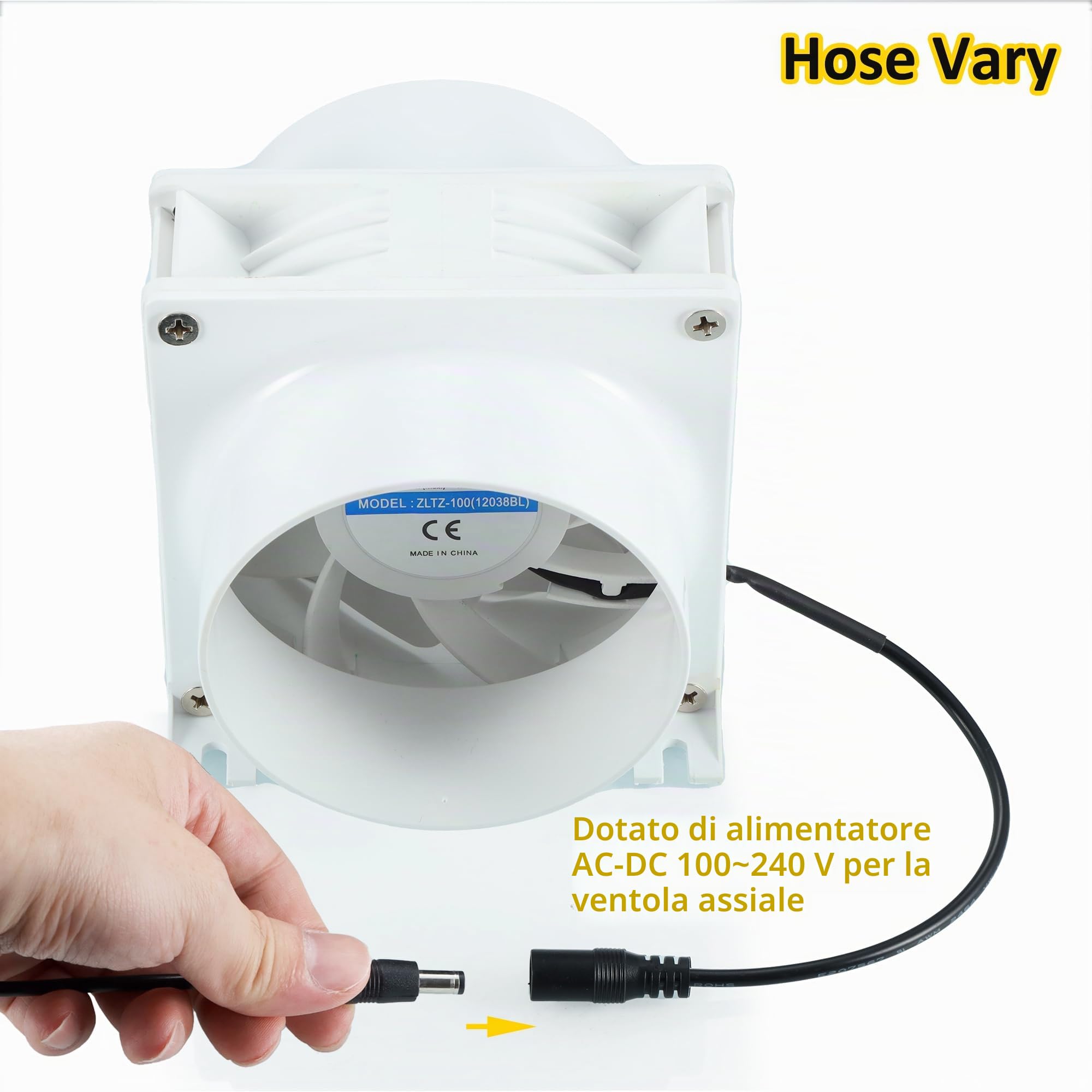 100mm Ventilatore Assiale, 3000RPM DC12V Ventola di Scarico con Adattatore CA/CC, Dimmer Continuo per Laser 3D, Cabina di Verniciatura, Tenda da Coltivazione, Progetto fai da te