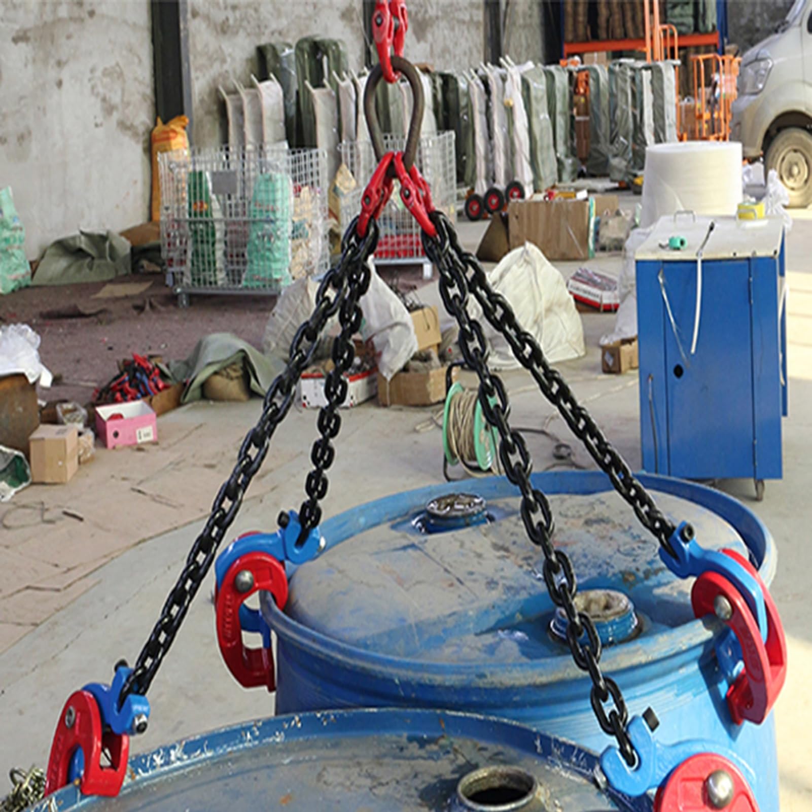 Sollevatore a catena, morsetto verticale per tamburo, strumento di trasporto materiale per carrelli elevatori, ideale per fabbriche e magazzini
