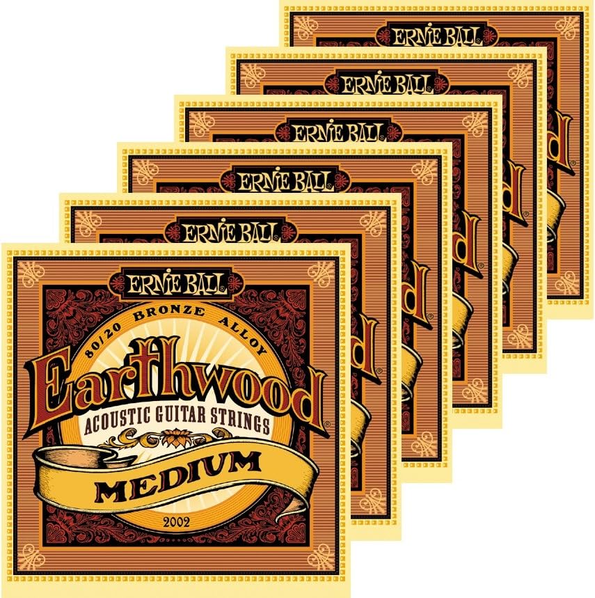 Ernie Ball 2002 Earthwood 80/20 Bronze Medium Acoustic Guitar Strings 6 Pack (Standard)