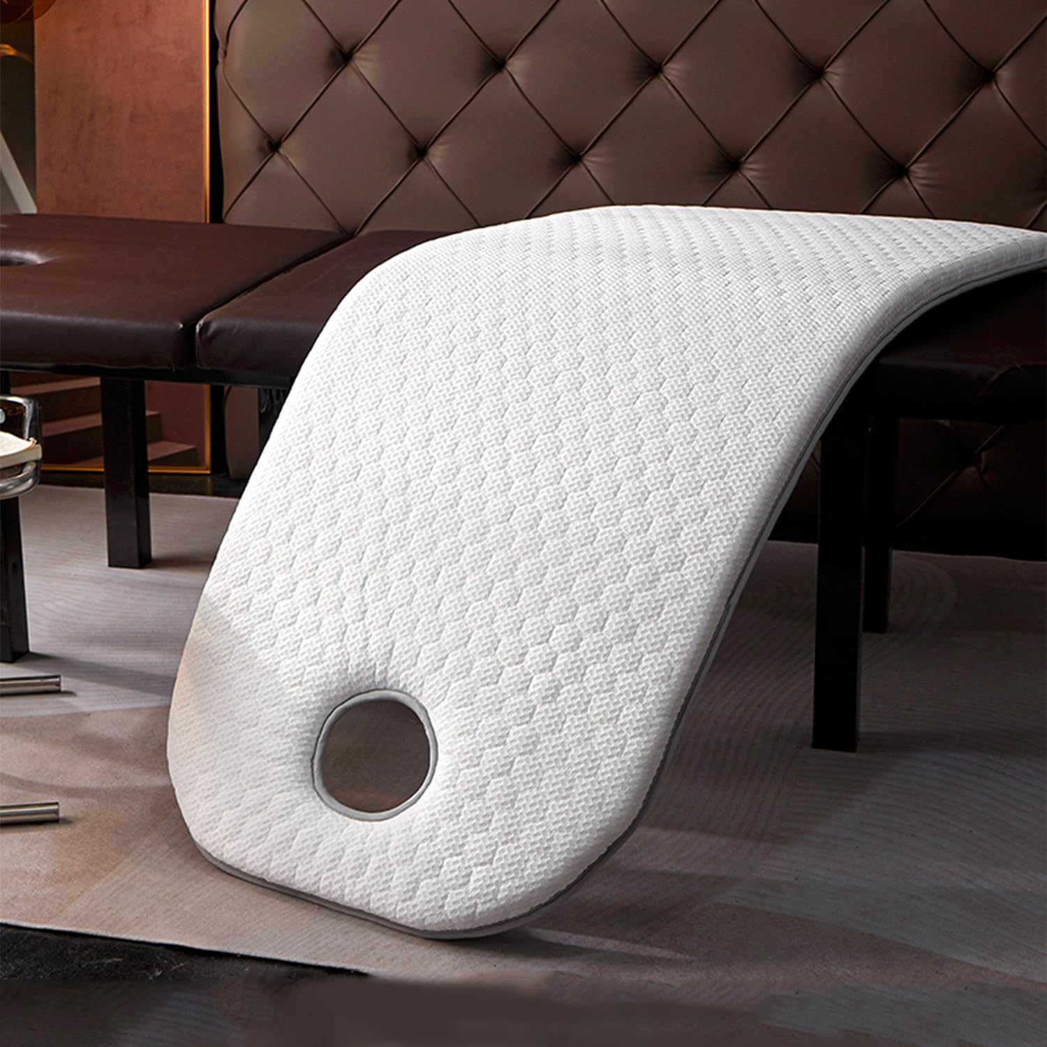LXJDDLD Non-Slip Memory Foam Mattress Topper for Massage Table,Solid Color SPA Bed Mattress Pad,Beauty Salon Spa Bed Mattress with Breath Hole,Round Head,White1 R,70x190cm 5cm