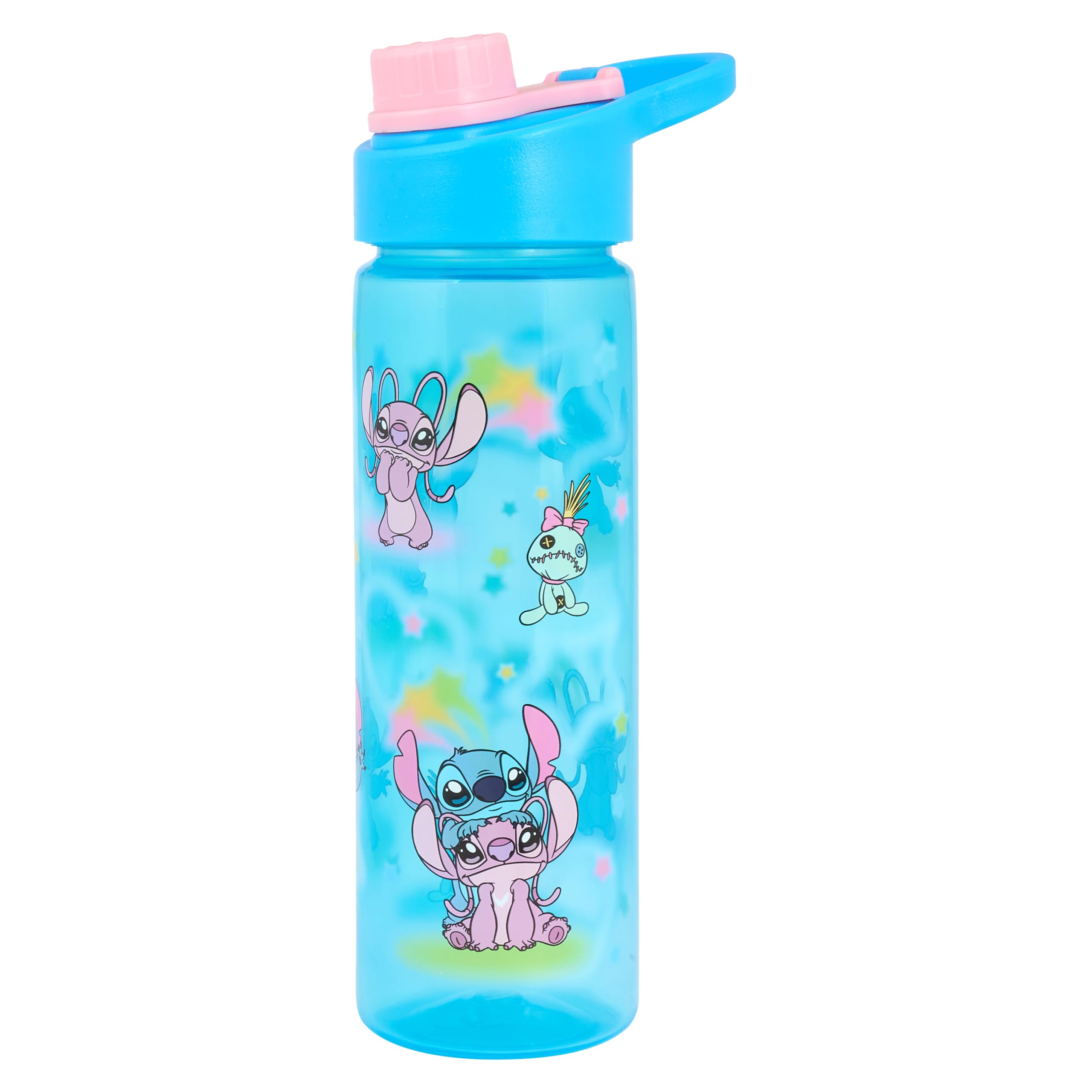 Disney Stitch Water Bottle with Flip Spout, Blue, 600ml, Featuring Lilo & Stitch Style with Carry Handle