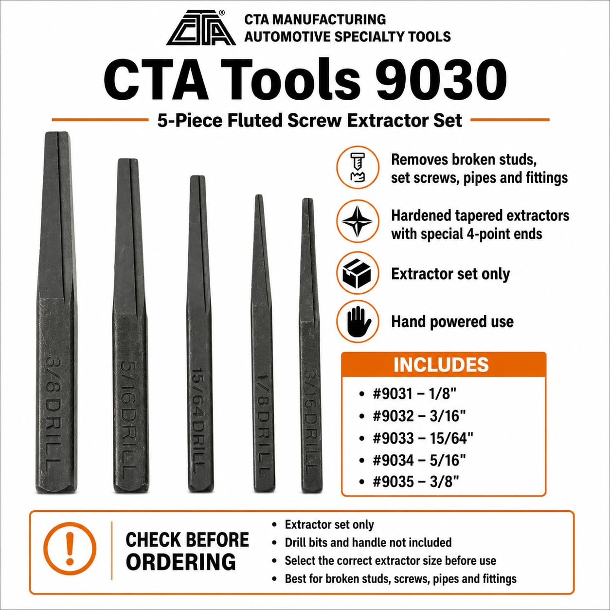 CTA Tools 9030 zestaw wykrętaków karbowanych, 5-częściowy