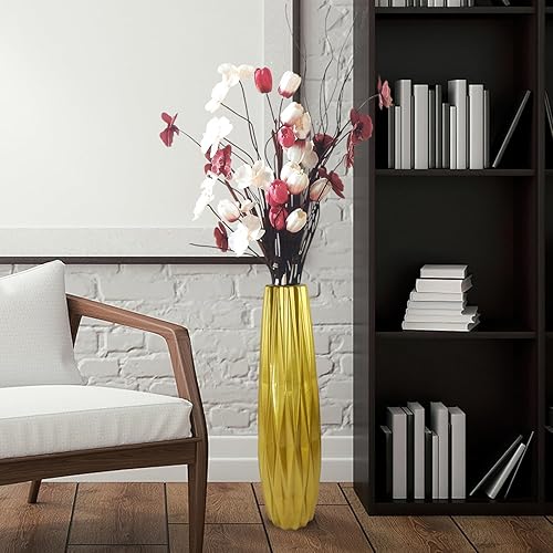 Miniatura 3 de Jarrón de cerámica dorado de 17.7 pulgadas de alto, modernos jarrones grandes para decoración de sala de estar, decoración de jarrón grande de