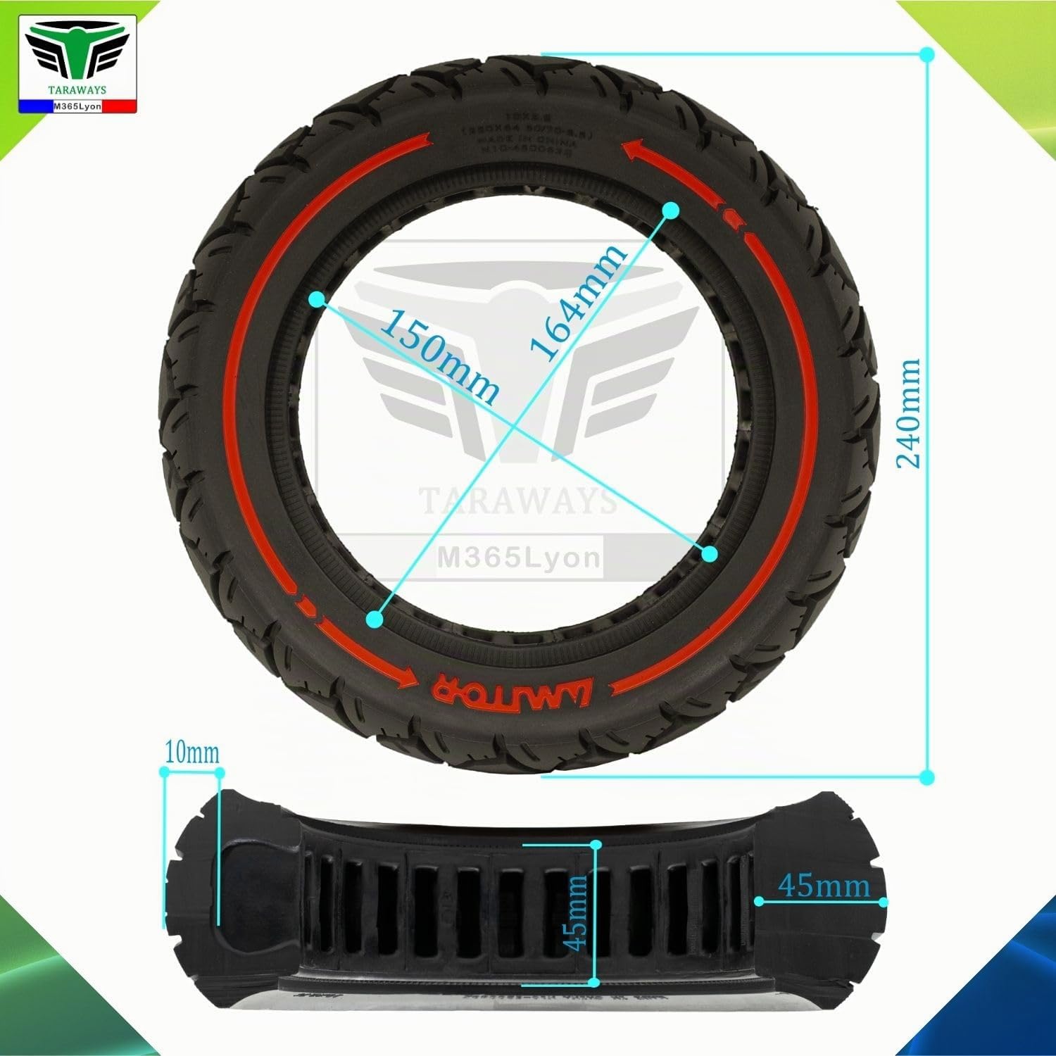 [M365Lyon] Pneumatico completo anti-foratura 10 x 2,5 per Ninebot G30 Max e F25 F30 F40 - Monopattino Jeep, Ducati Pro 2 Evo, Ocean Drive