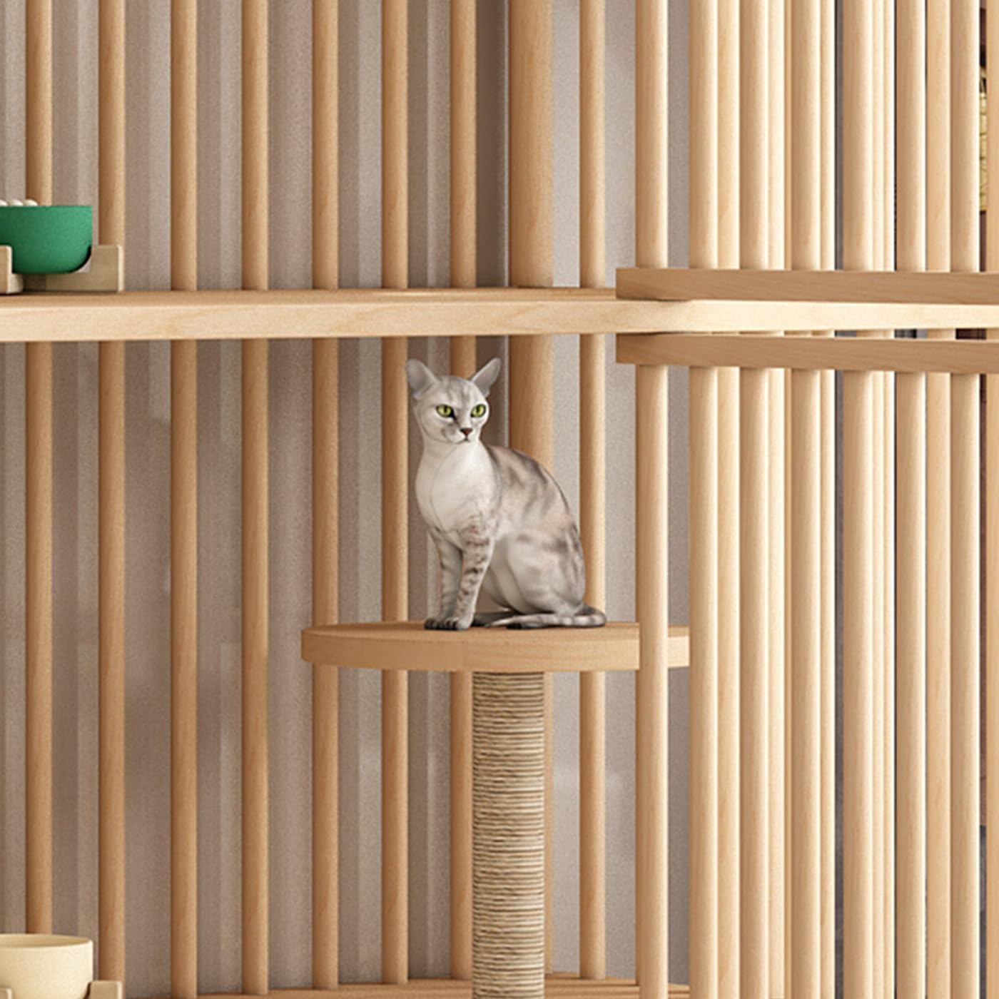 Gdrasuya10 Wooden Cat House with Scratching Post, 2 Tier Cat House Villa for Indoor Cats Large Size Cat Cage Box with Wheels Cat Condos Kitty Cage with Escape Doors