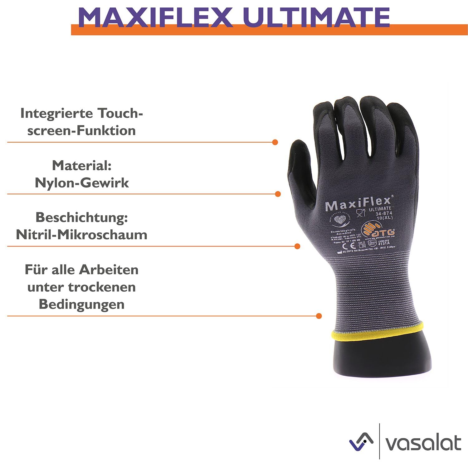 ATG Maxiflex Handschuhe Gr. 10 Ultimate 10 Paar - Arbeitshandschuhe Herren und Damen mit hervorragendem Grip