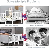 Vista 8 de Costzon Base de cama para niños pequeños, cama convertible 2 en 1 de madera para niños con barandillas de seguridad de doble cara y estribo