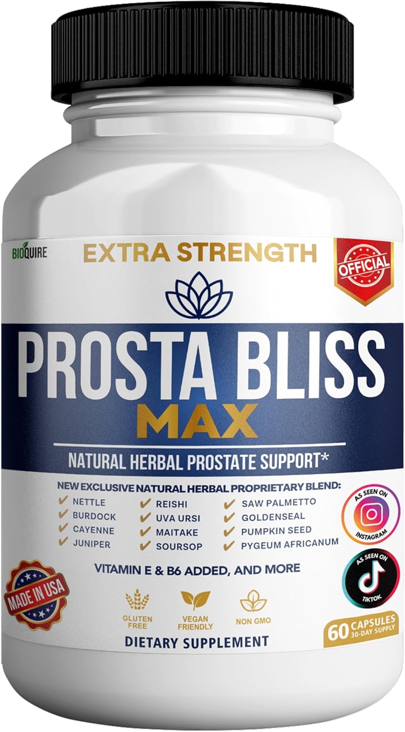 Prosta Bliss Max Natural Herbal Prostate Support, 60 Capsules, with Saw Palmetto, Pygeum, Vitamins E & B6 (5)