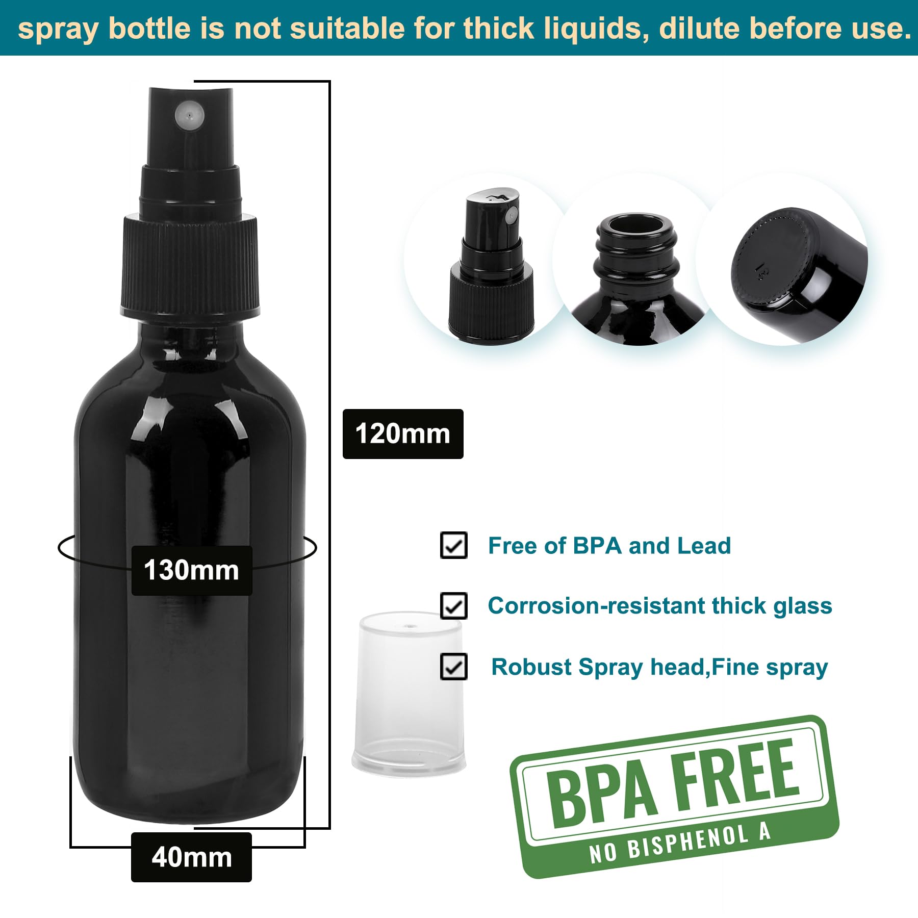 NOOEEISS 2 oz Glass Fine Mist Spray Bottles