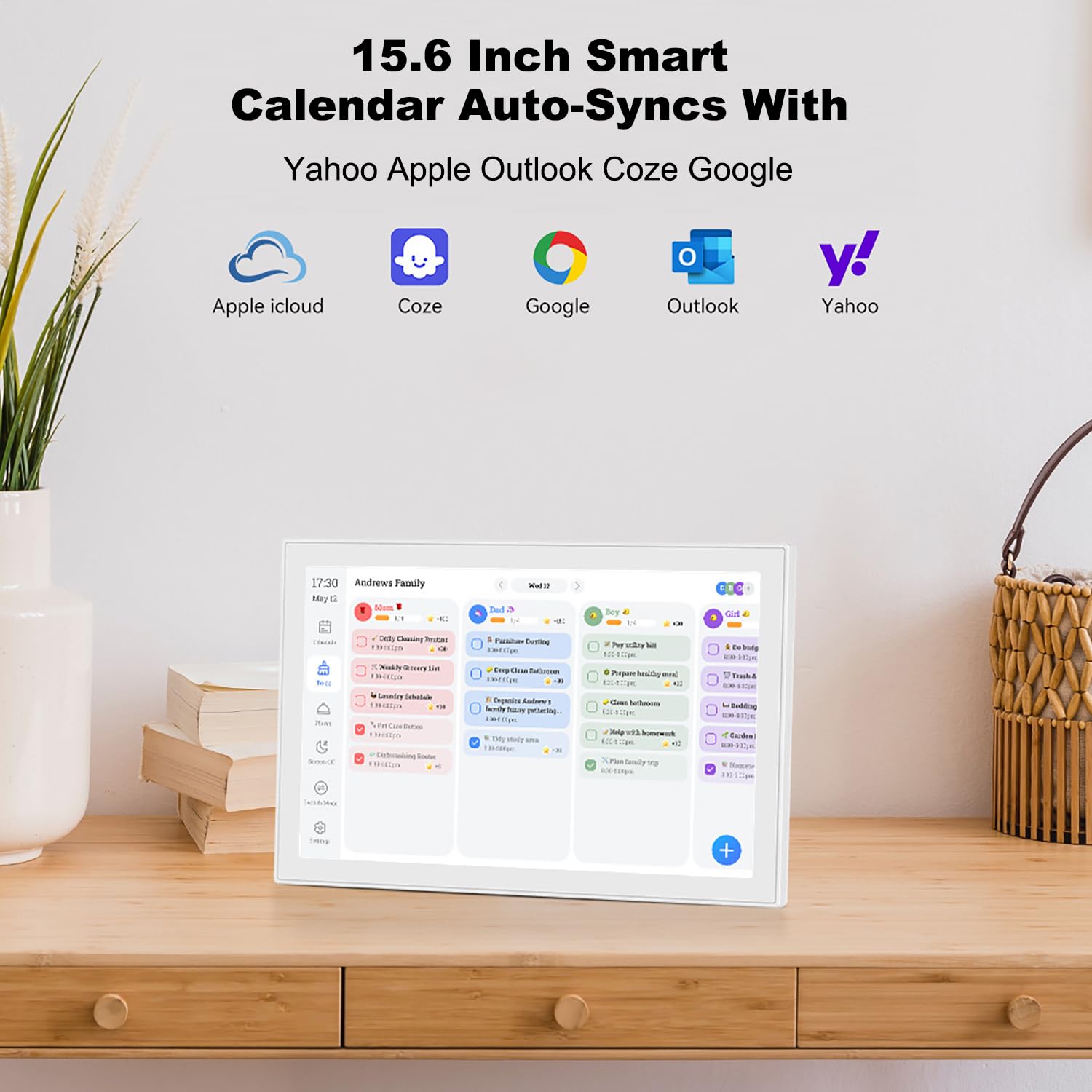 Calendario Digitale da Parete 10,1", Planner Familiare, Calendario Elettronico per Programma Famiglia e Conferenze, Sincronizzazione Bidirezionale Tramite App Mobile, 32 GB di memoria