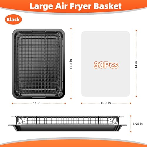 Miniatura 3 de Sartenes para freidora de aire para horno, cesta y bandeja para freidora de aire con guía de cocina y 30 papeles pergaminos, bandeja antiadherente