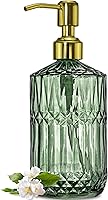 JASAI 18oz Green Glass Soap Dispenser with Gold Rust-Proof Pump - Elegant Refillable for Kitchen Dish Soap, Bathroom Hand Soap, Lotion
