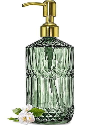 JASAI 18Oz Green Glass Soap Dispenser with Gold Rust Proof