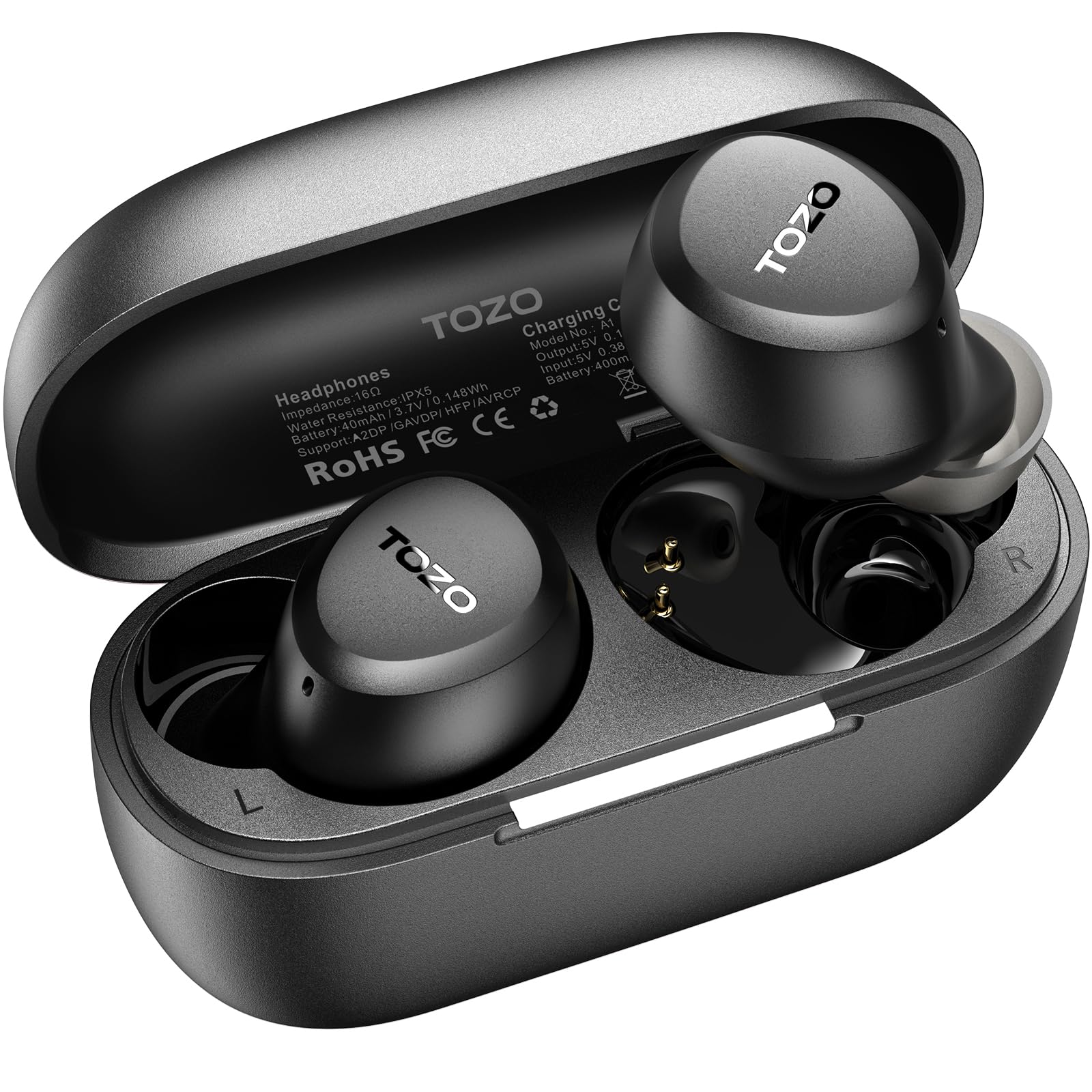 TOZO A1new Design (Wireless Earphones, Bluetooth 5.3, 32 Hours Music Playback, IPX5 Waterproof Standards, Compatible with Dedicated Apps), Custom EQ Mode, Passive, Noise Canceling, Instant Connection,