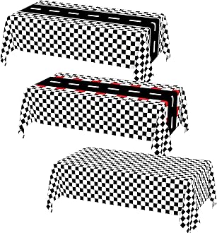QISOLIY 3 PCS Mix Race Car Table Cloth Racing Car Theme Tablecloths 54 x 108 Inch Car Disposable Plastic Tablecloths Black Checkered Racetrack Flag Table Covers for Race Car Birthday Party Decorations