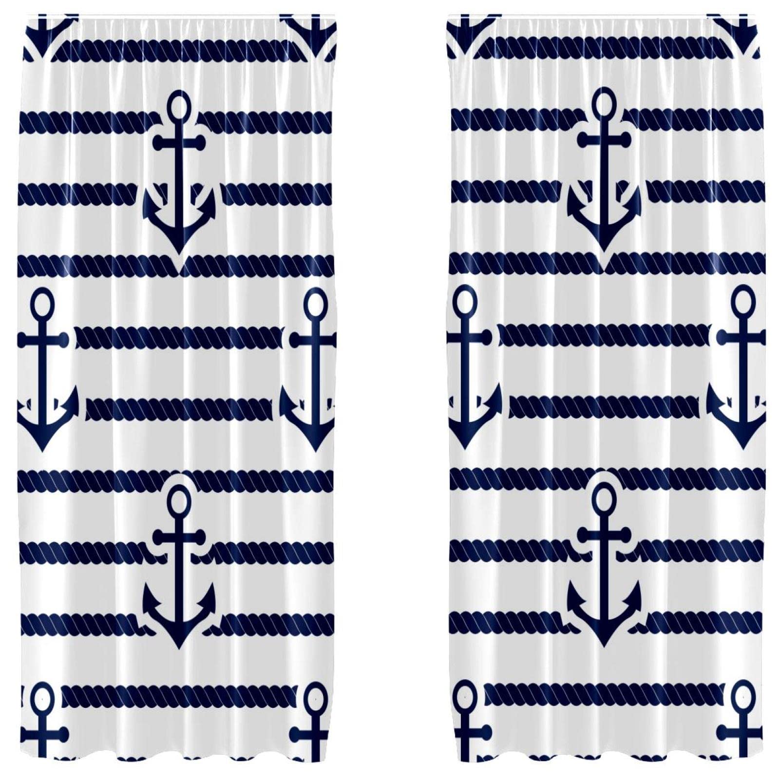 Cortinas decorativas traslucidas y ligeras Stripe Anchor, juego de 2 paneles de 55x84 pulgadas